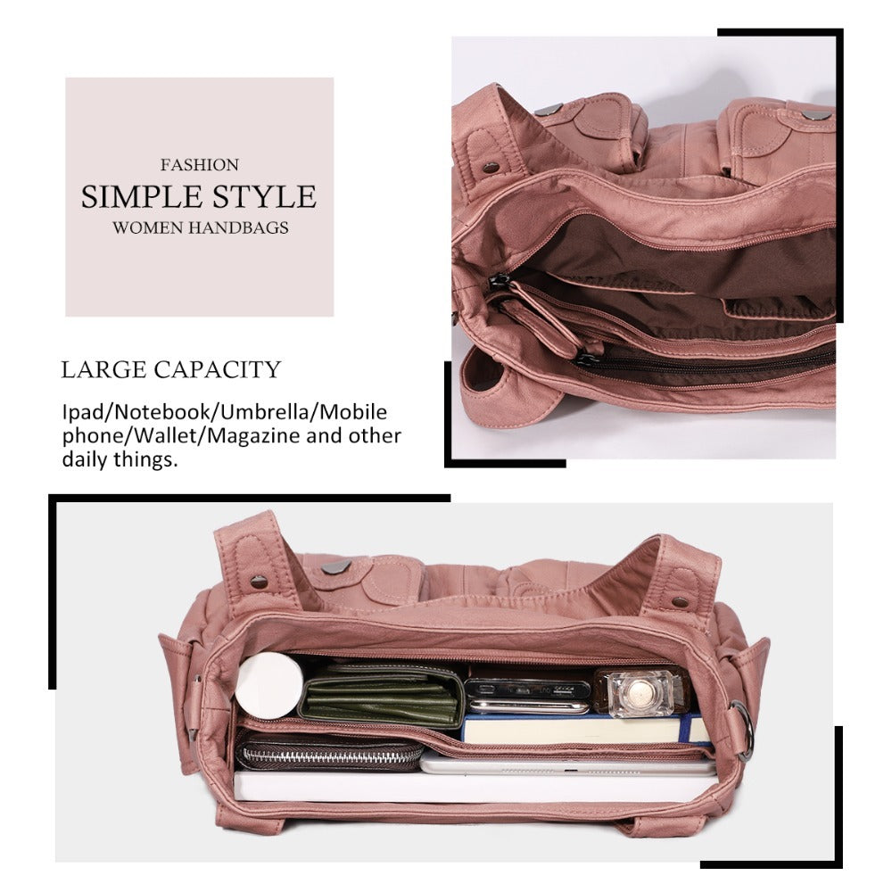 Sac à bandoulière en cuir souple pour femme, sacoche portable à la mode, pochette zippée, fourre-tout décontracté et doux