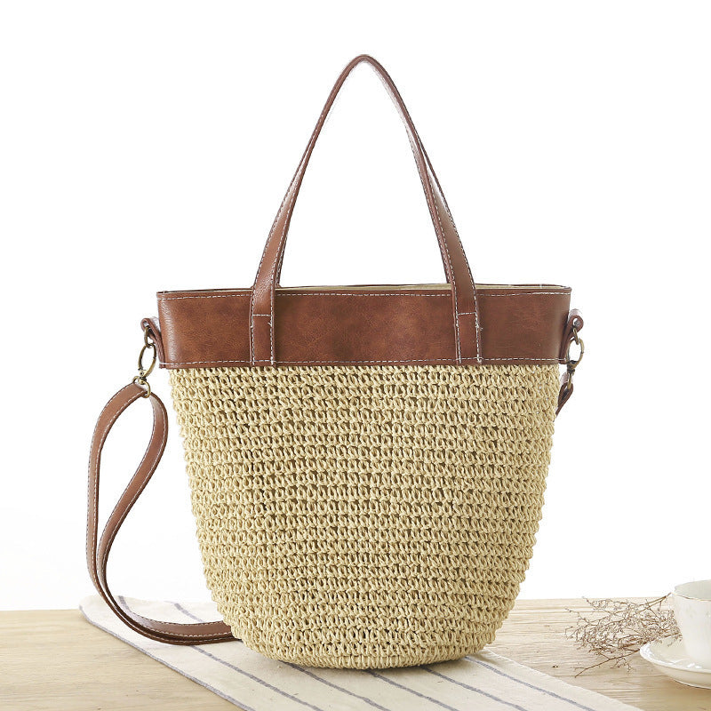 Simple Solid Color Straw Bag Women's One-shoulder Messenger