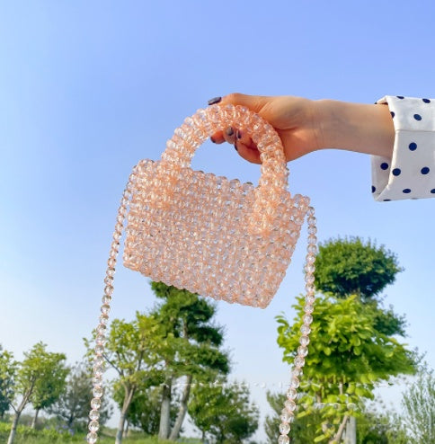 Sac à main en perles colorées tissé à la main pour femme Transparent