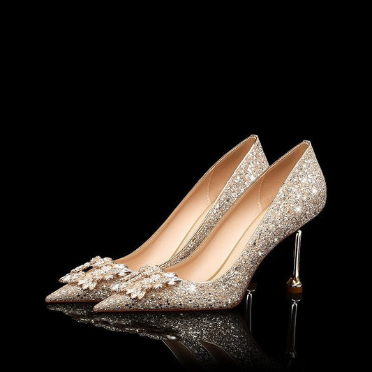 Escarpins à talons hauts en cristal pour femme