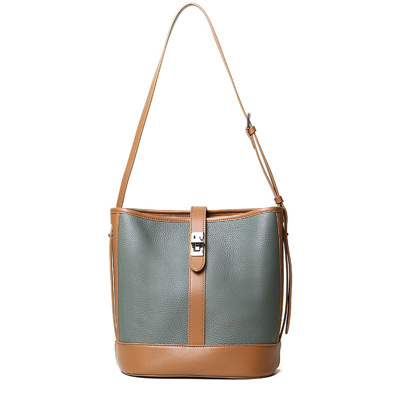 Sac à bandoulière simple en cuir de vachette de grande capacité pour femme