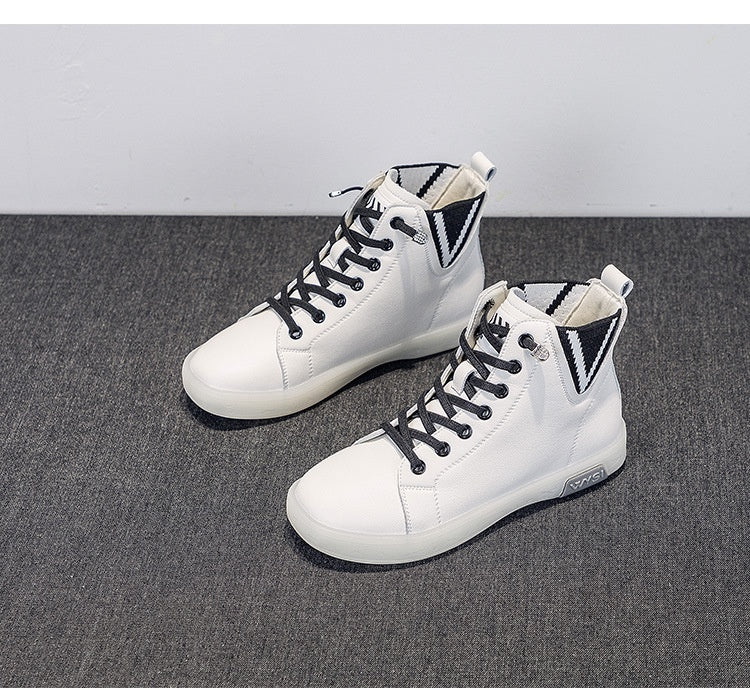 Women's Short Boots Fleece-lined White Shoes Soft Bottom Casual Flat