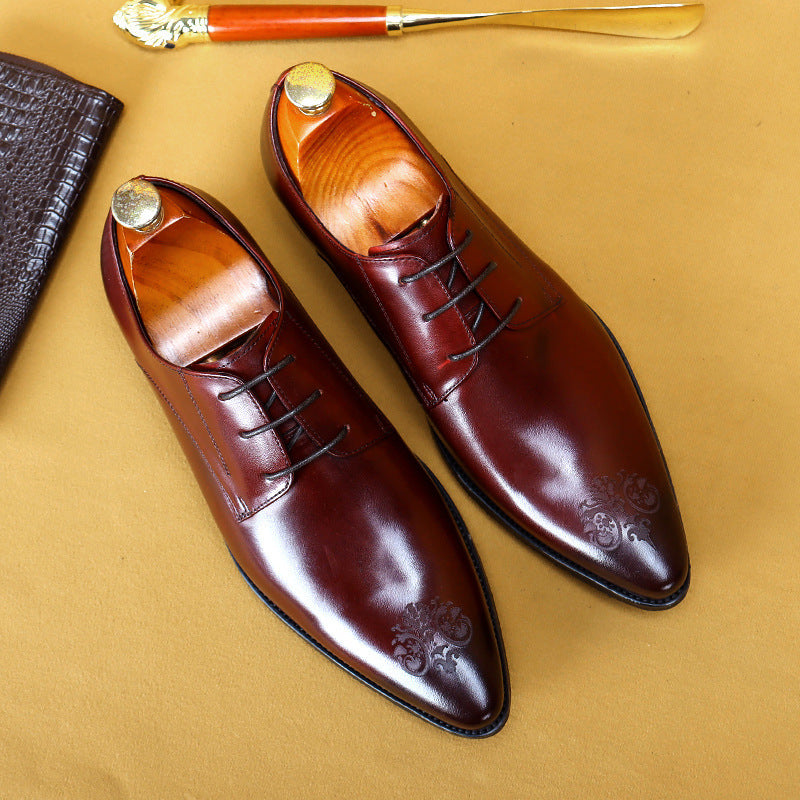 Men's Breathable Leather Pointed Carved Business Formal Wear Leather Shoes