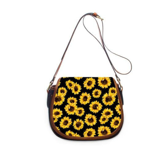 Sac à bandoulière en cuir imprimé tournesol pour femme