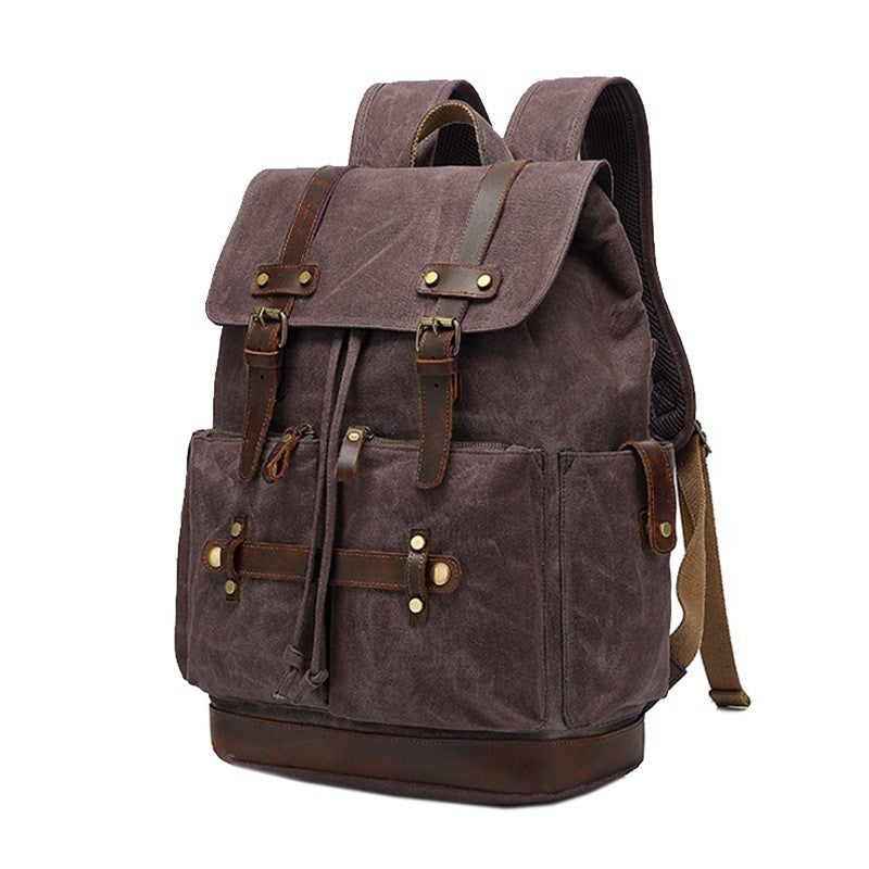 Men's Canvas Backpack Oil Wax Waterproof Computer Bag