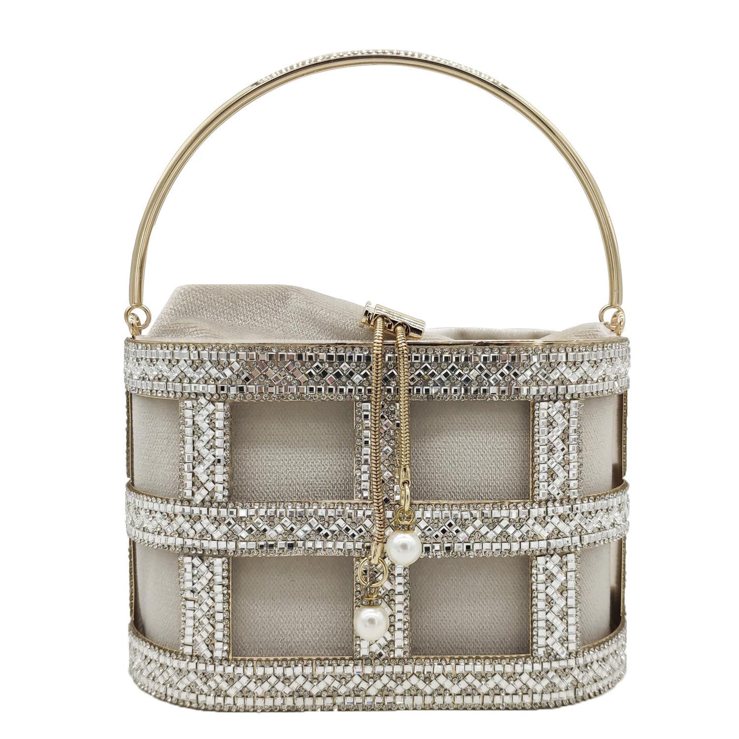 Sac de soirée à cordon pour femme avec strass incrustés de diamants