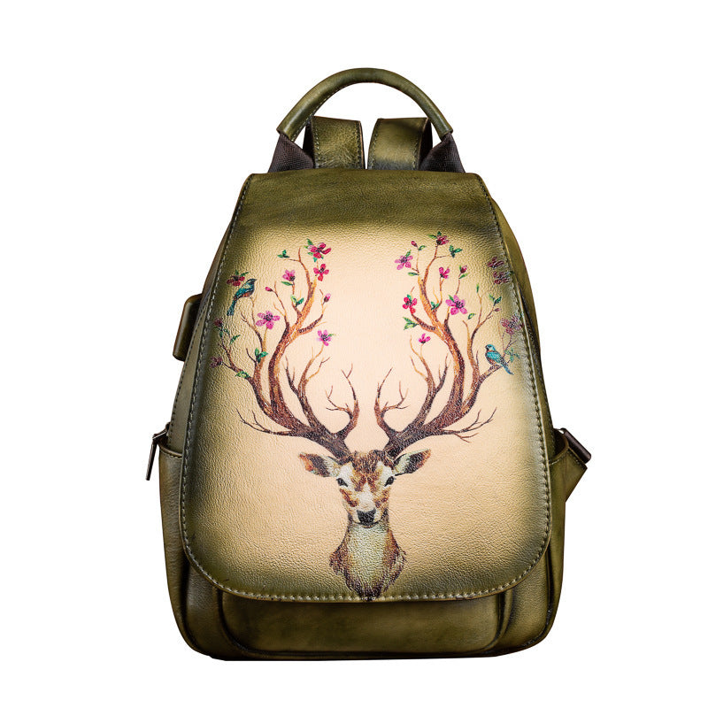 Original Design Printed Genuine Leather Backpack