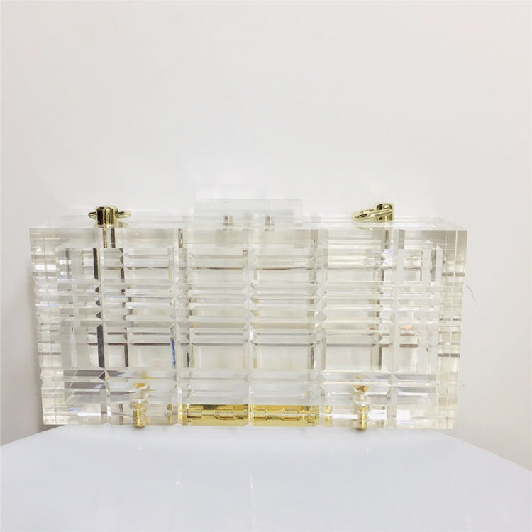 Rectangle Check Transparent Acrylic Dress Bag