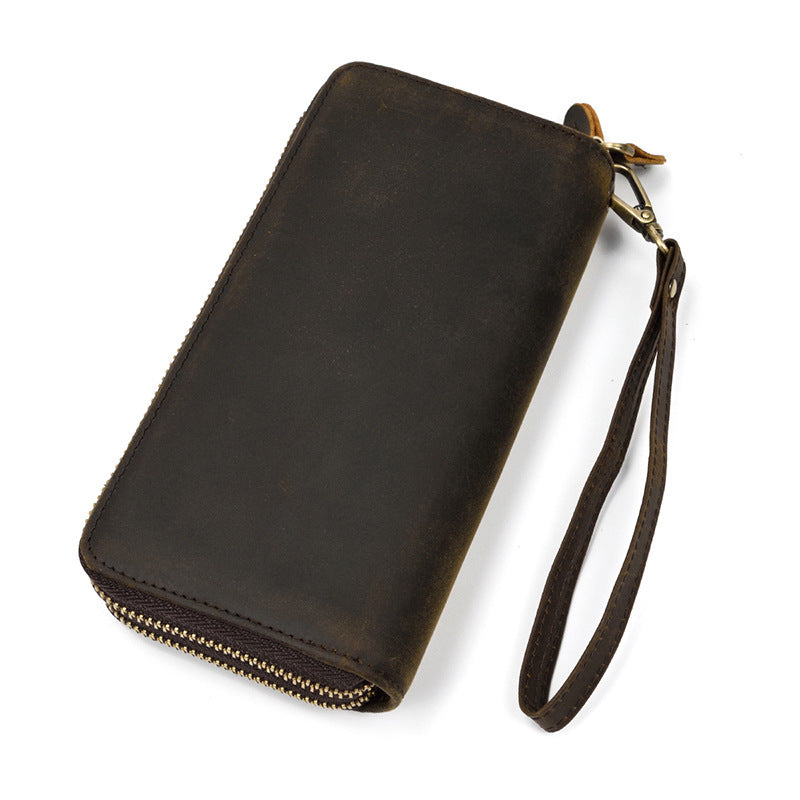 Pochette double en cuir vintage pour homme