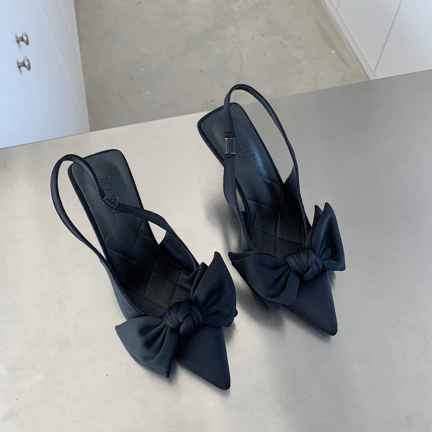 Pointed Toe Bow Stiletto Microfiber Heels