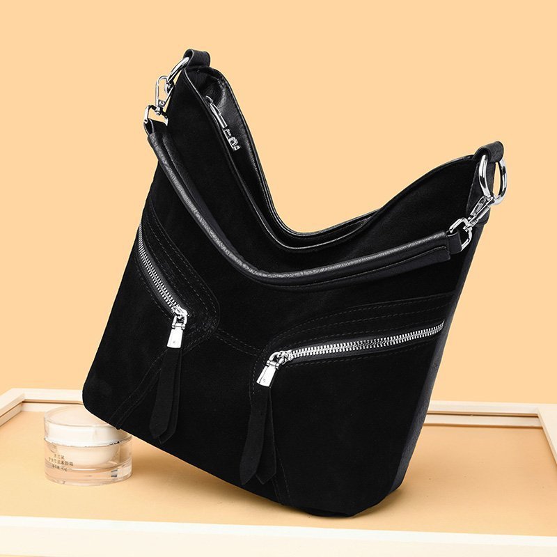 Frosted Cowhide Bucket Bag With New Personality And Versatile