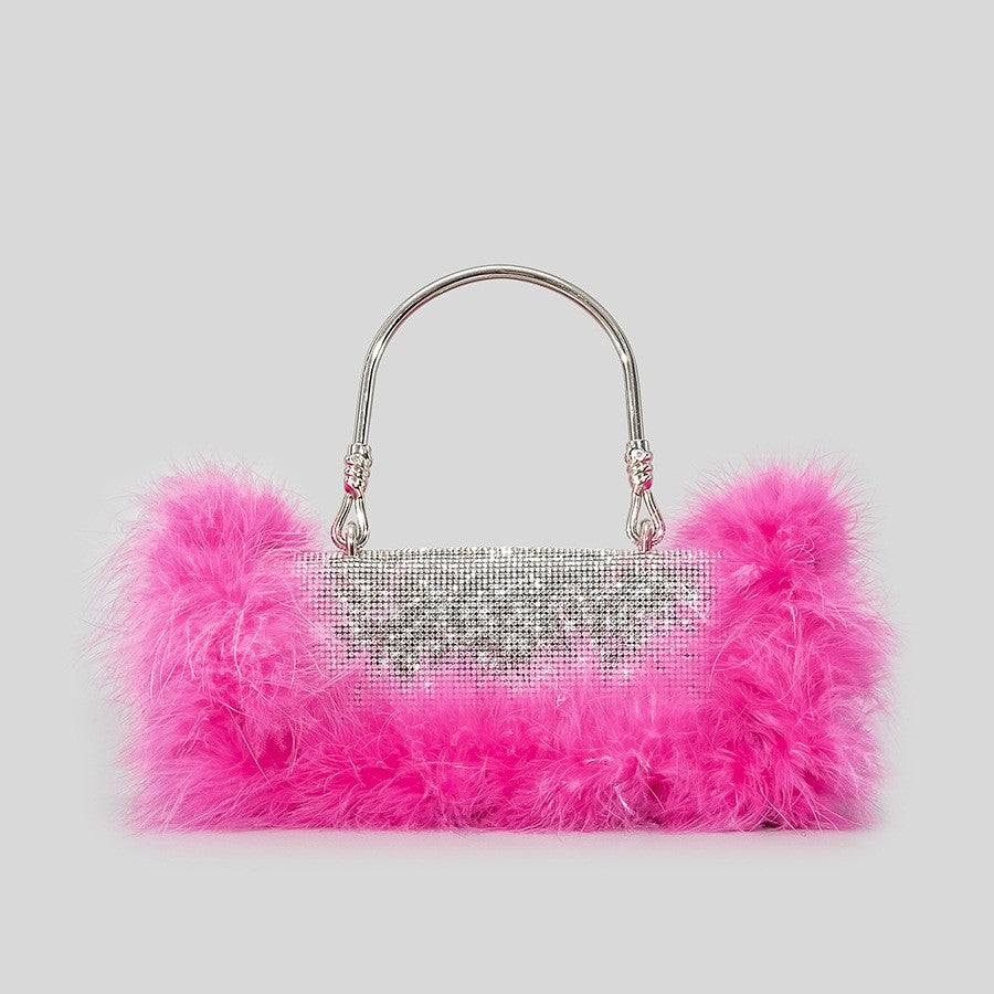 New Mink Fur With Diamonds Dinner Bag