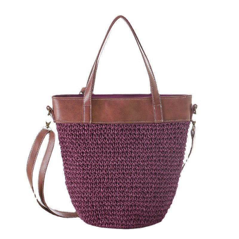 Bolso bandolera sencillo de paja de color liso para mujer