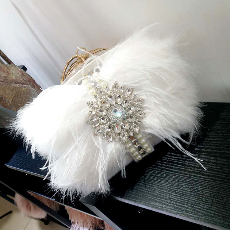 Celebrity Clutch Shiny Ostrich Hair Bag