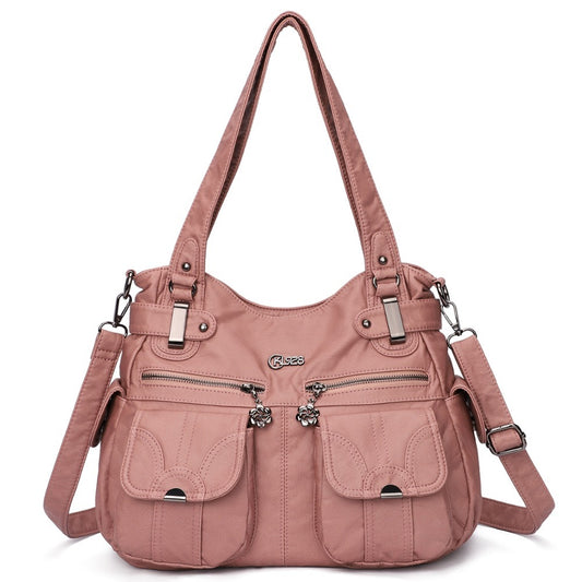 Sac à bandoulière en cuir souple pour femme, sacoche portable à la mode, pochette zippée, fourre-tout décontracté et doux