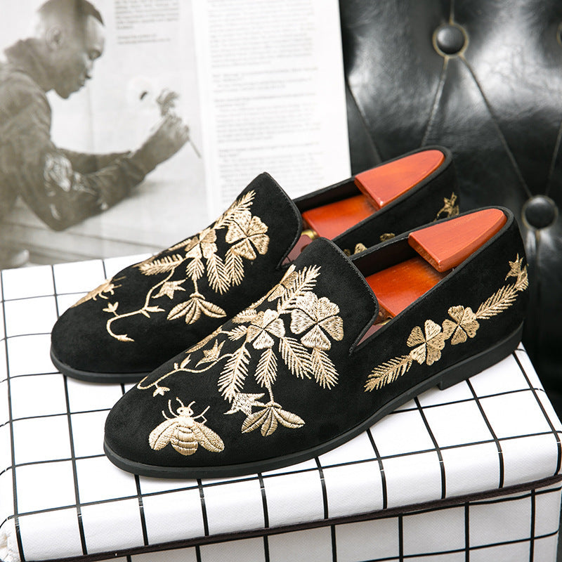 Men's Embroidery Fashion Embroidery Business Leather Shoes