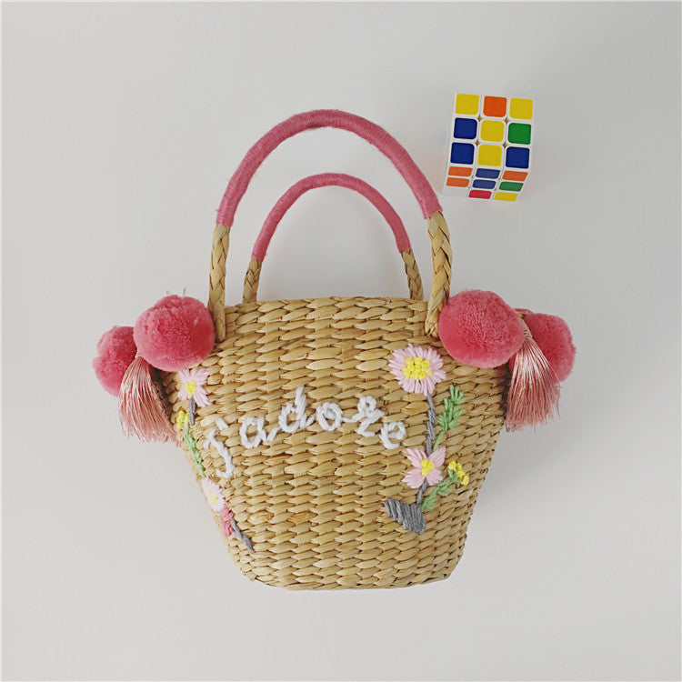 Sac en paille brodé DIY Boule de cheveux Nouvel alphabet Sac pour femme