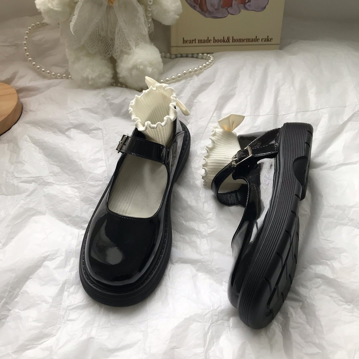 Chaussures en cuir noires rétro de style anglais pour femmes, ligne de fées avec Mary Jane