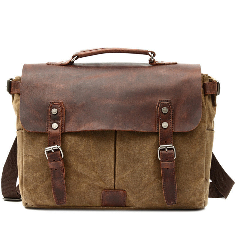 Men's Fashion Vintage Leather Canvas Laptop Bag