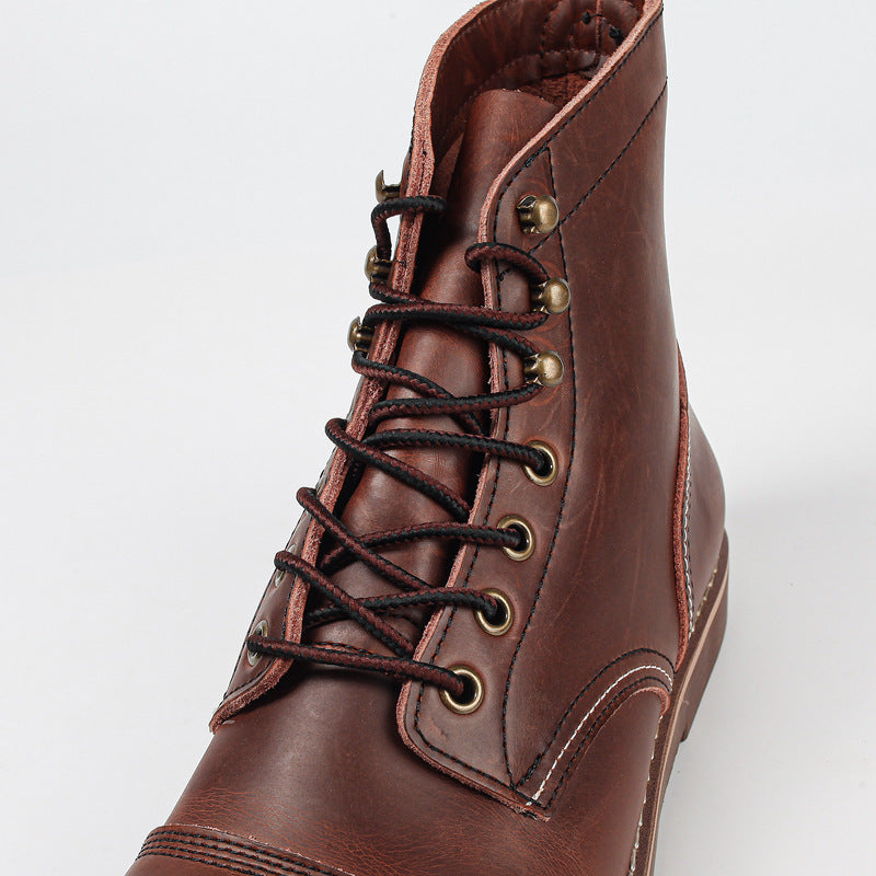 Botas Martin de piel de vaca retro, botas militares de cuero encerado con aceite para hombres, botas de trabajo