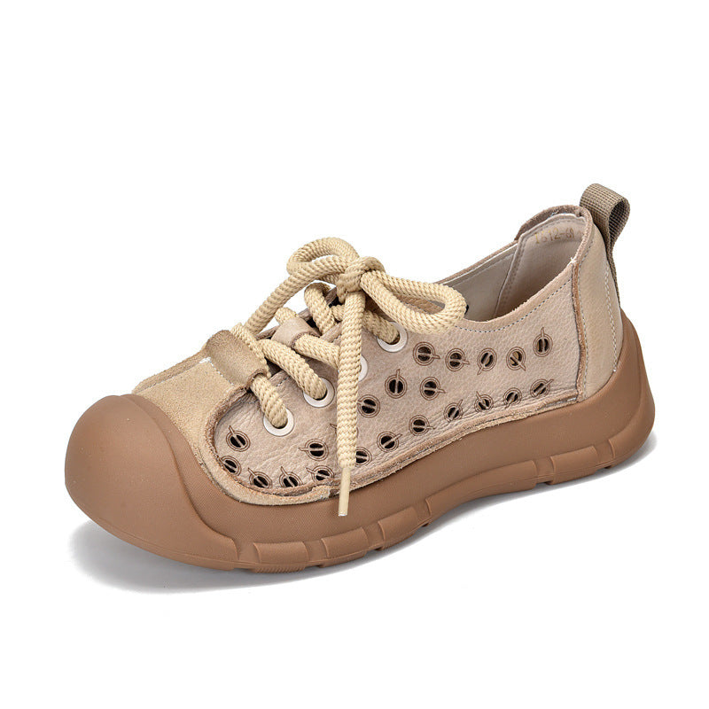 Chaussures décontractées à lacets pour femmes, style rétro, talon plat, printemps et été