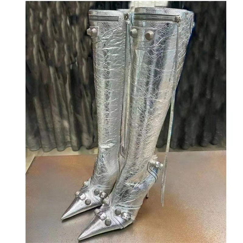 Rivet Pin Buckle Large Boots High Heels