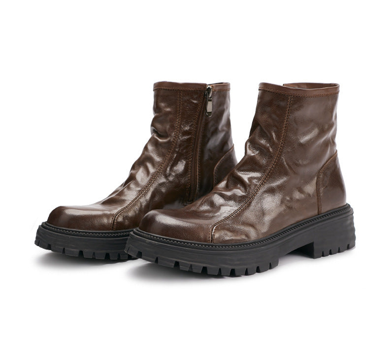 Botas altas de plataforma de cuero genuino para hombre, de moda, para otoño e invierno