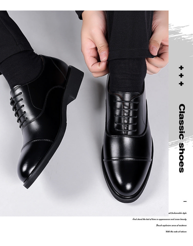 Chaussures en cuir pour hommes, semelle intérieure rehaussante, chaussures de mariage à bout pointu