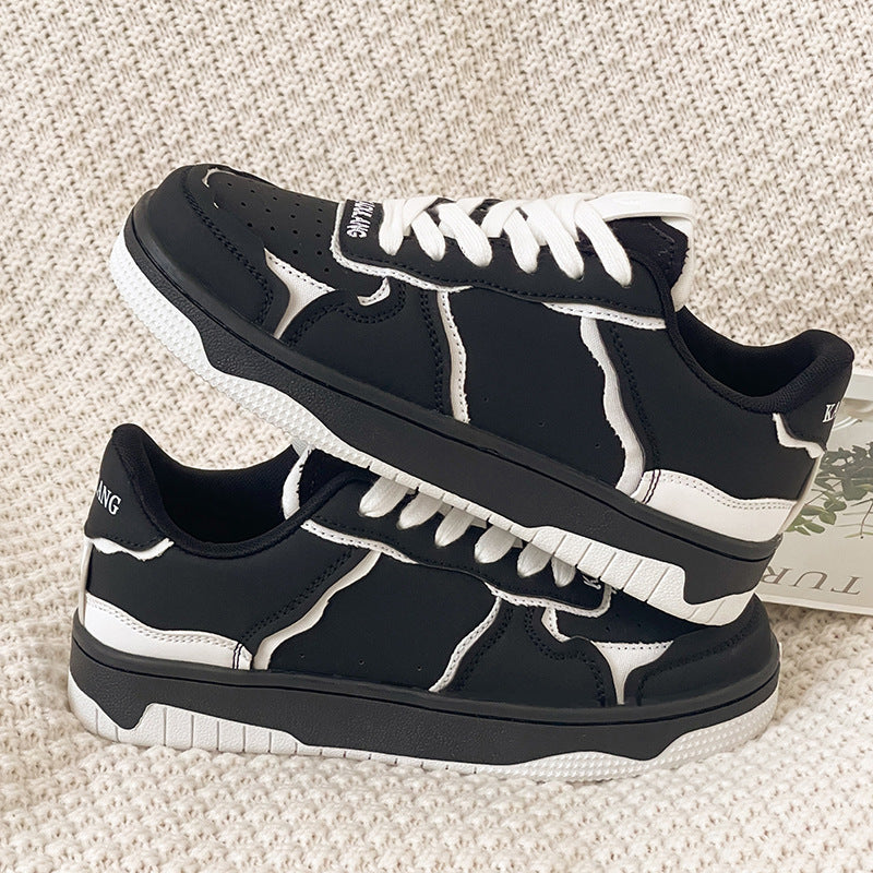 Black And White Color Contrast Panda Shoes China-Chic Thick Soled Lovers Sneakers