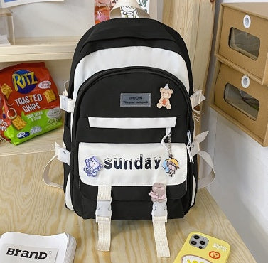 Women's Design Contrast Color Niche Backpack Girl Mori Japanese Style Male High School Student Simple College Students Bag