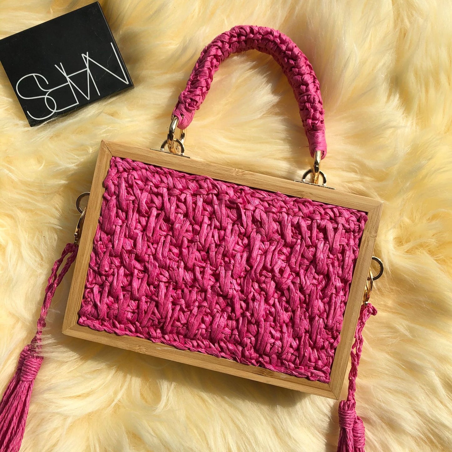 Wooden Frame Straw Bag