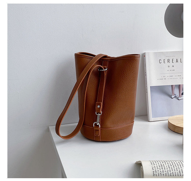 Sac seau cylindrique à bandoulière simple pour femme, grande capacité