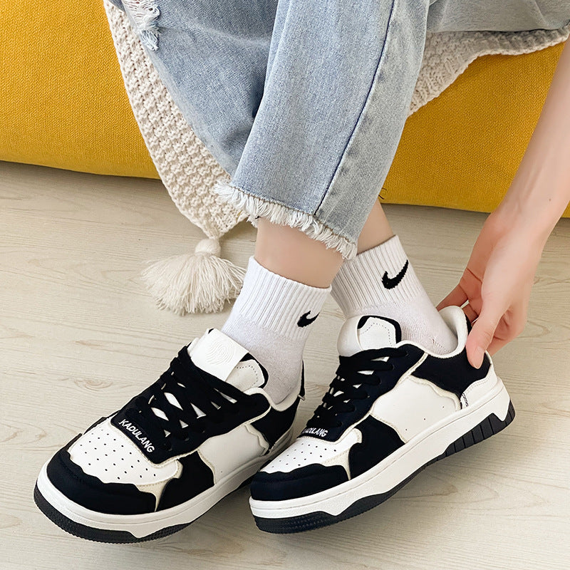 Chaussures panda contrastées noires et blanches Baskets chinoises chics à semelles épaisses pour amoureux