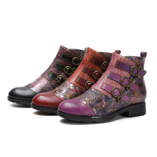 Retro Fashion Flat Bohemian Stitching Ankle Boots