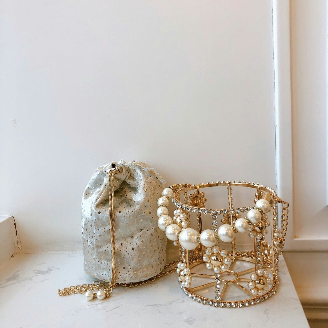 Sac à bandoulière portable fait main pour femme avec perles et strass