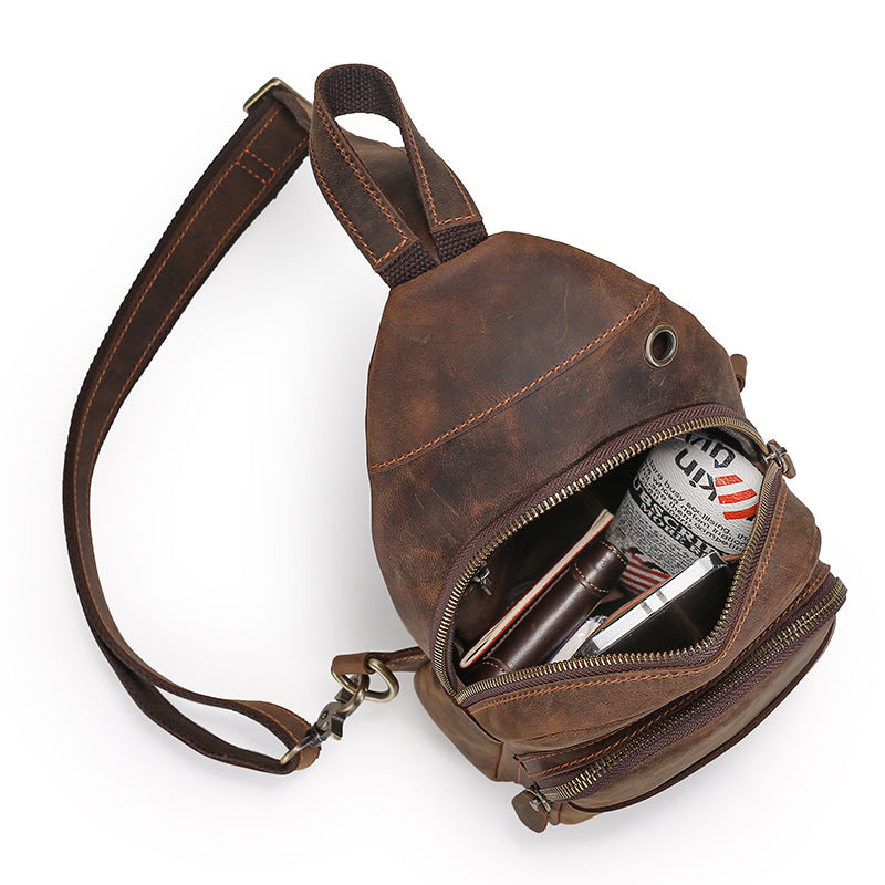 Bolso de pecho Crazy Horseskin para hombre, para actividades al aire libre