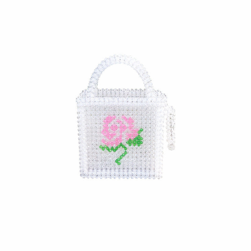 Sac à main fait main en perles à motif de roses