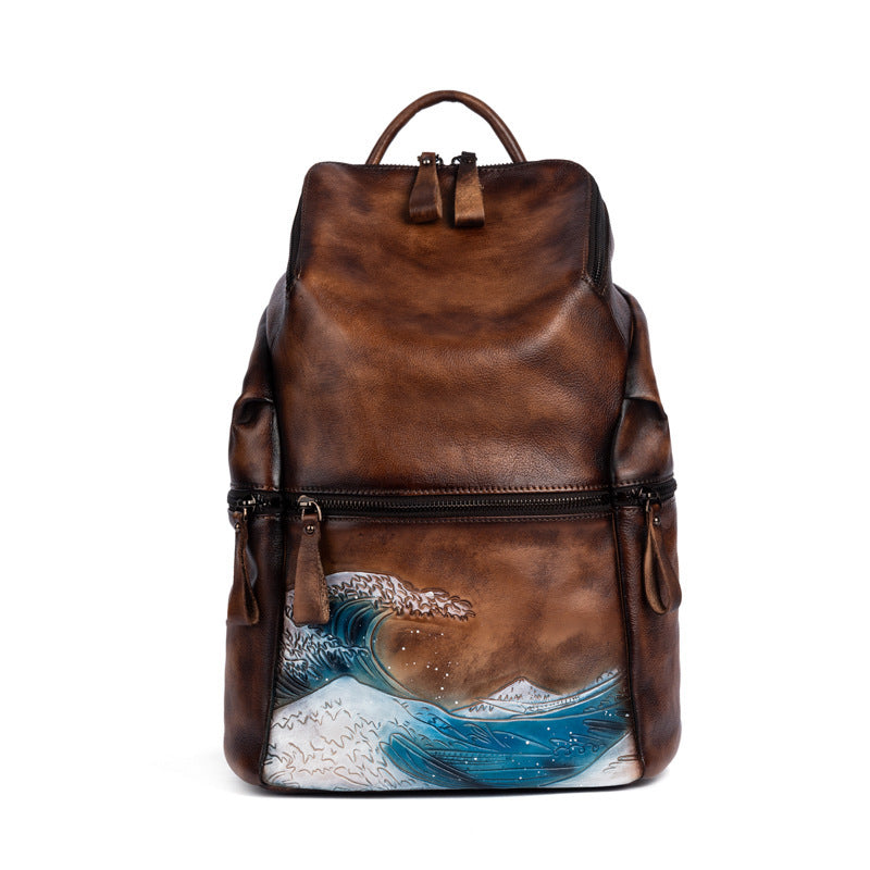 Ladies Large-capacity Backpack In Retro Rubbing Colors