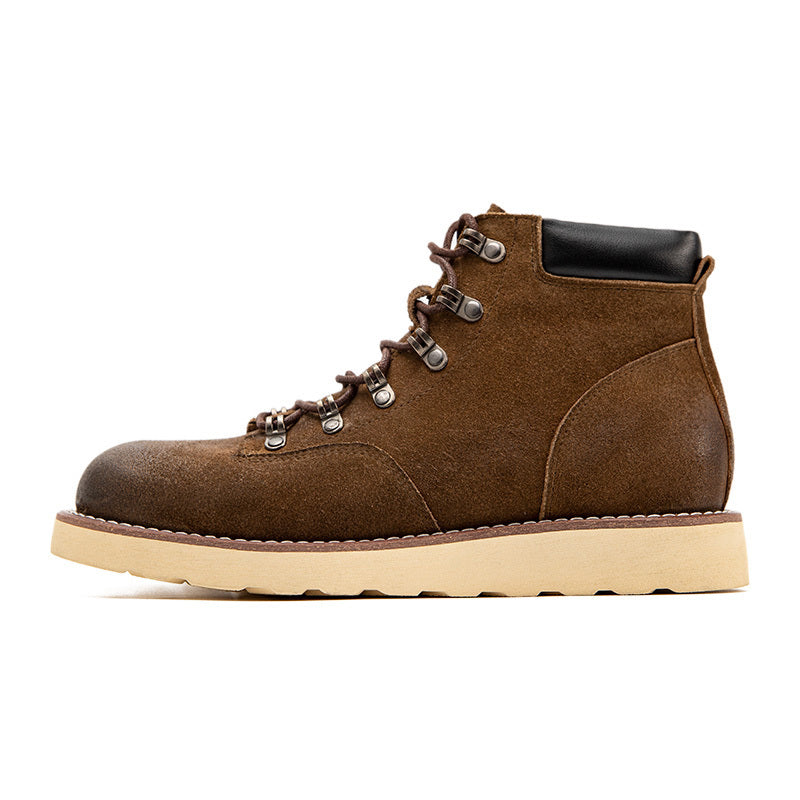 Botas altas de montañismo retro para hombre, zapatos de piel de becerro