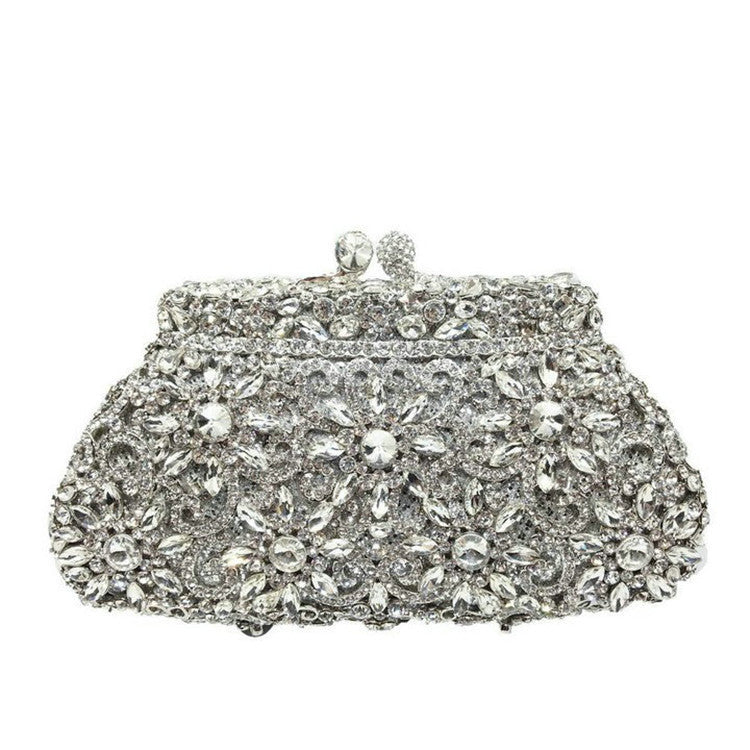 Sac de dîner en métal en forme de coquillage avec strass et diamants