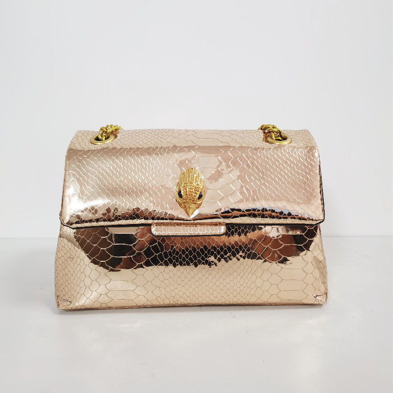 Sac à bandoulière en peau de serpent avec motif aigle champagne