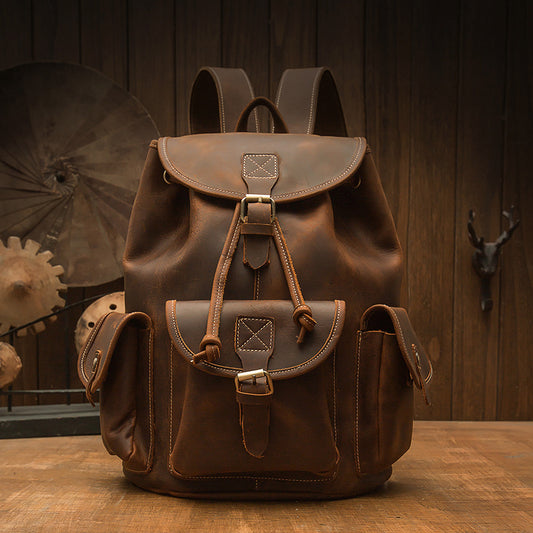 Handmade Crazy Horse Leather Backpack Retro