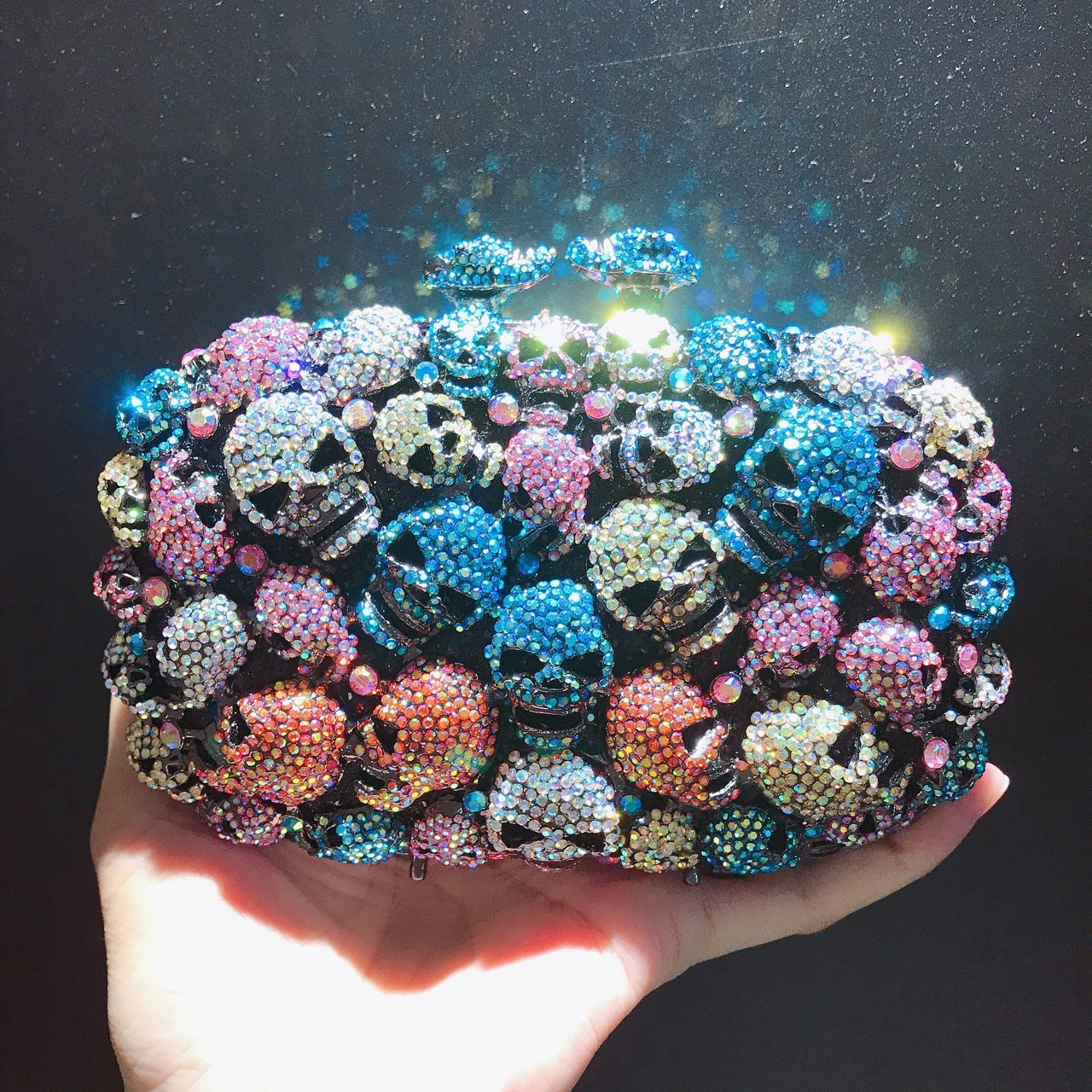 Bolso de cena con diseño de calavera fantasma y diamantes, estilo europeo y americano