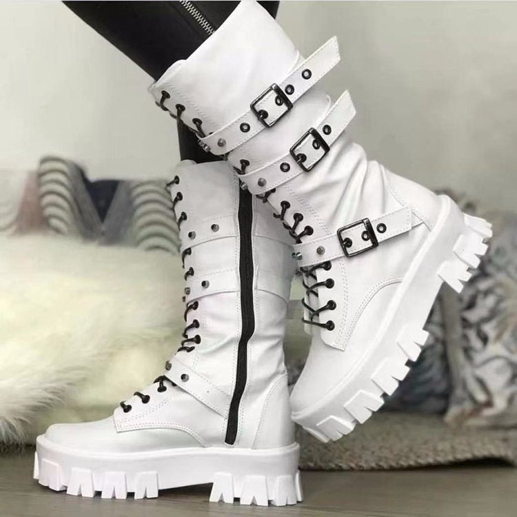 Bottes mi-hautes Punk à lacets et fermeture éclair latérale pour femme