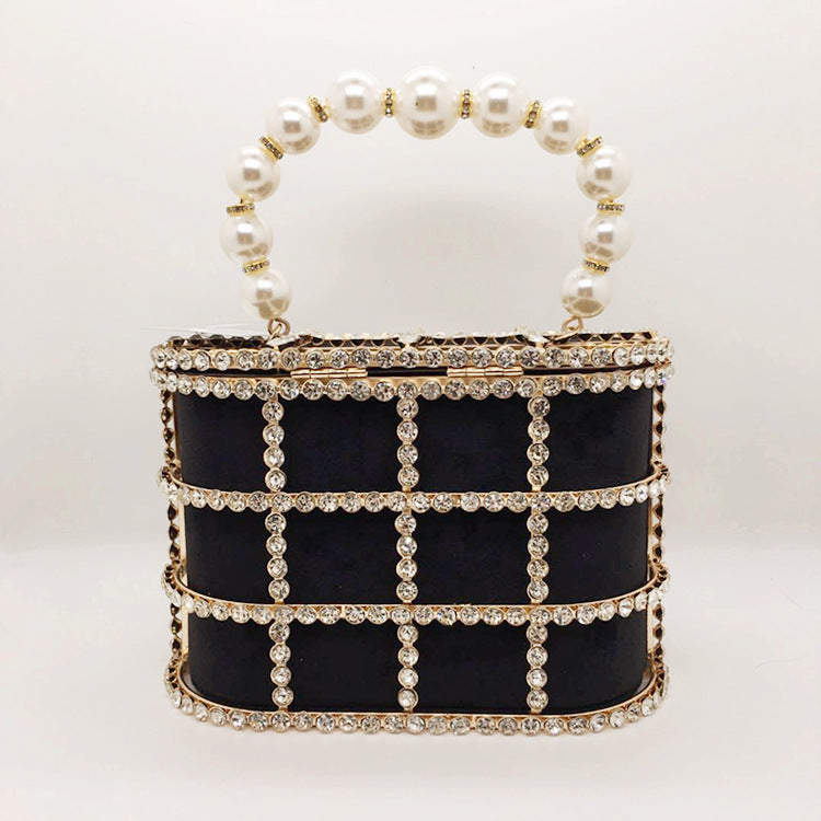 Hollow Pearl Buckle Birdcage Clutch