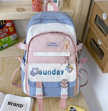 Women's Design Contrast Color Niche Backpack Girl Mori Japanese Style Male High School Student Simple College Students Bag