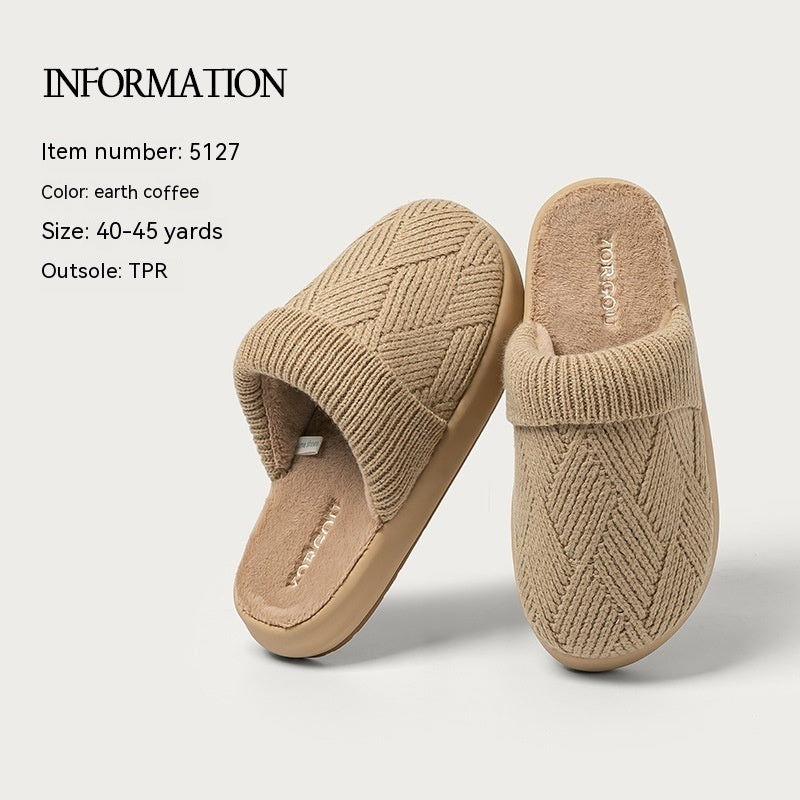 Yuangang Wool Cotton Slippers Women's Fleece-lined Thermal Indoor Floor Thick Bottom Non-slip Household Men's Winter