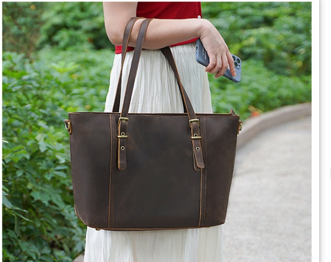 Sac à bandoulière en cuir véritable pour femme de style vintage, sac à main en cuir pour femme, sac fourre-tout