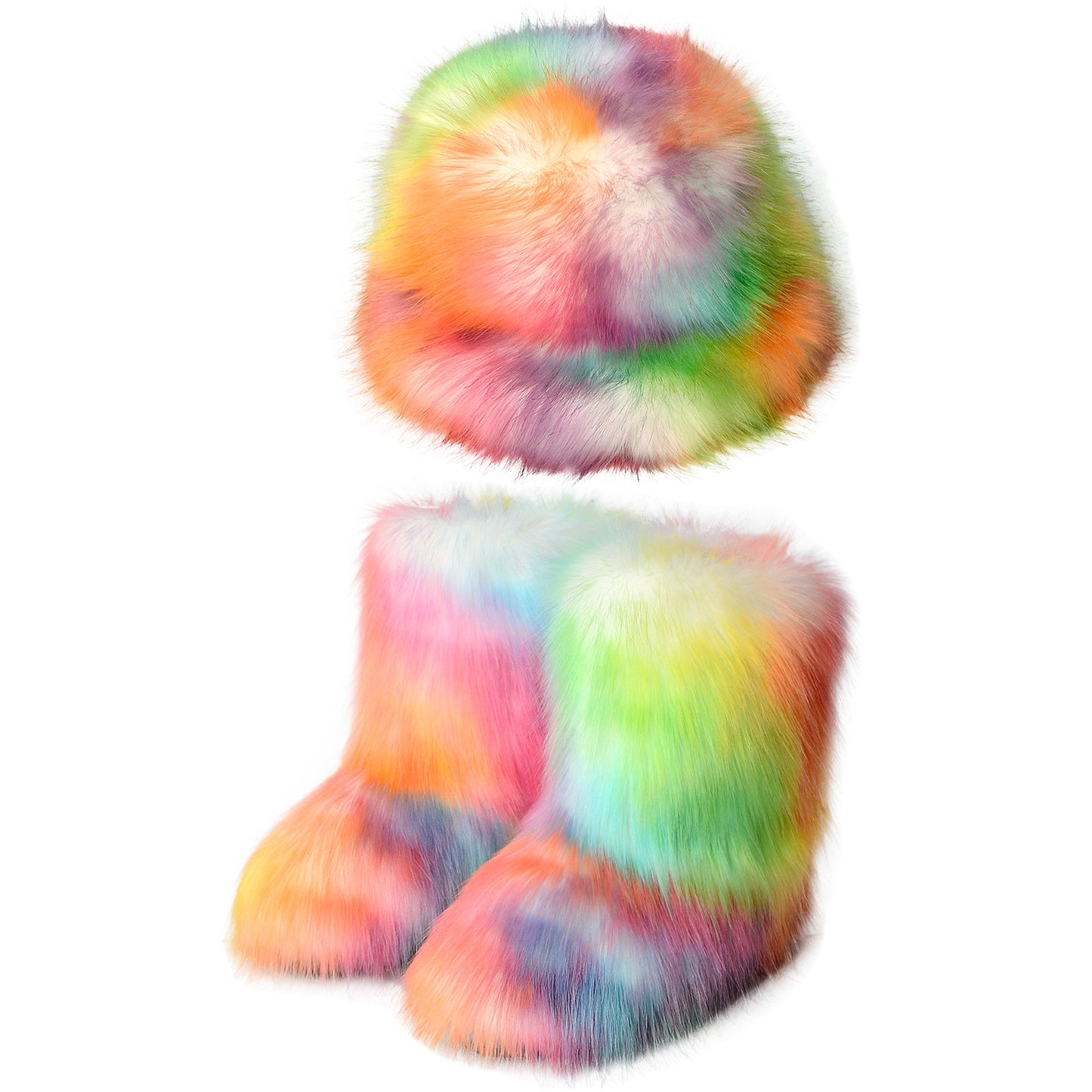 Warm Plush Boots Color Fur Bucket Hat