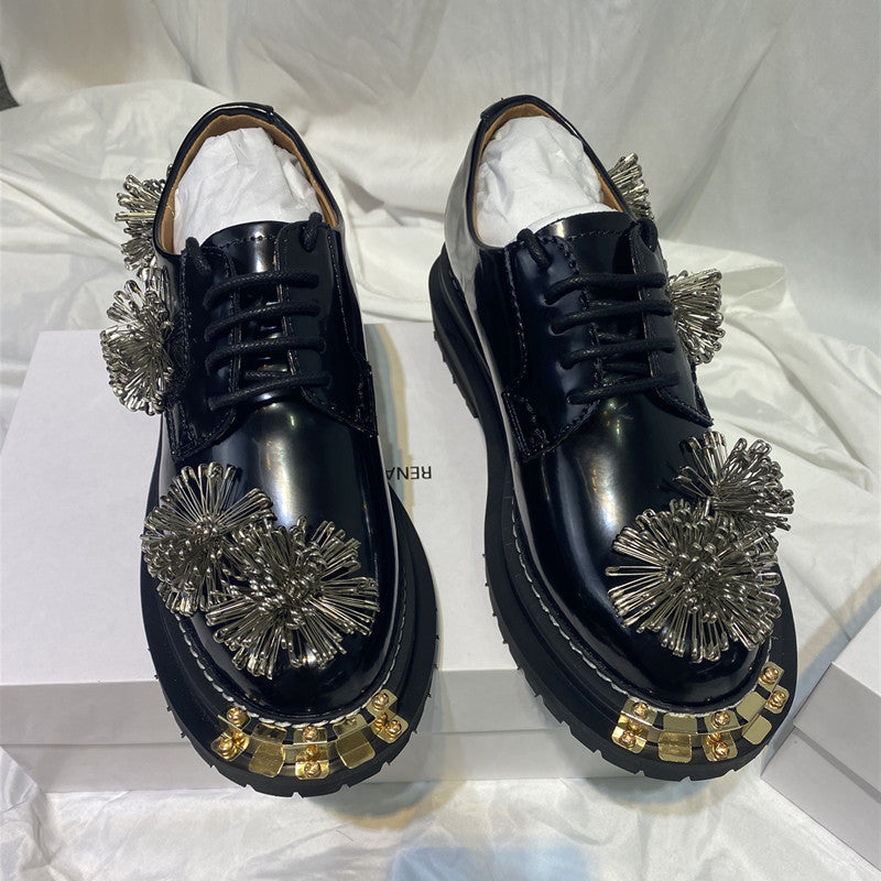 Flower Ladies Vintage Platform Leather Shoes